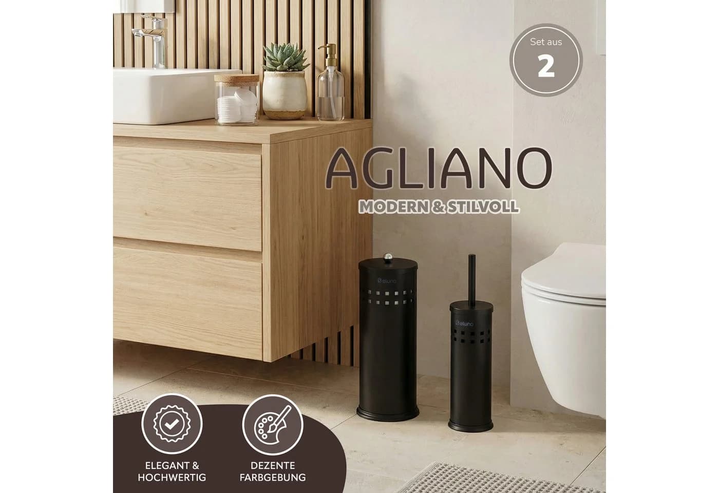 eluno Badaccessoire-Set AGLIANO 2tlg. Schwarz Loch-Dekor