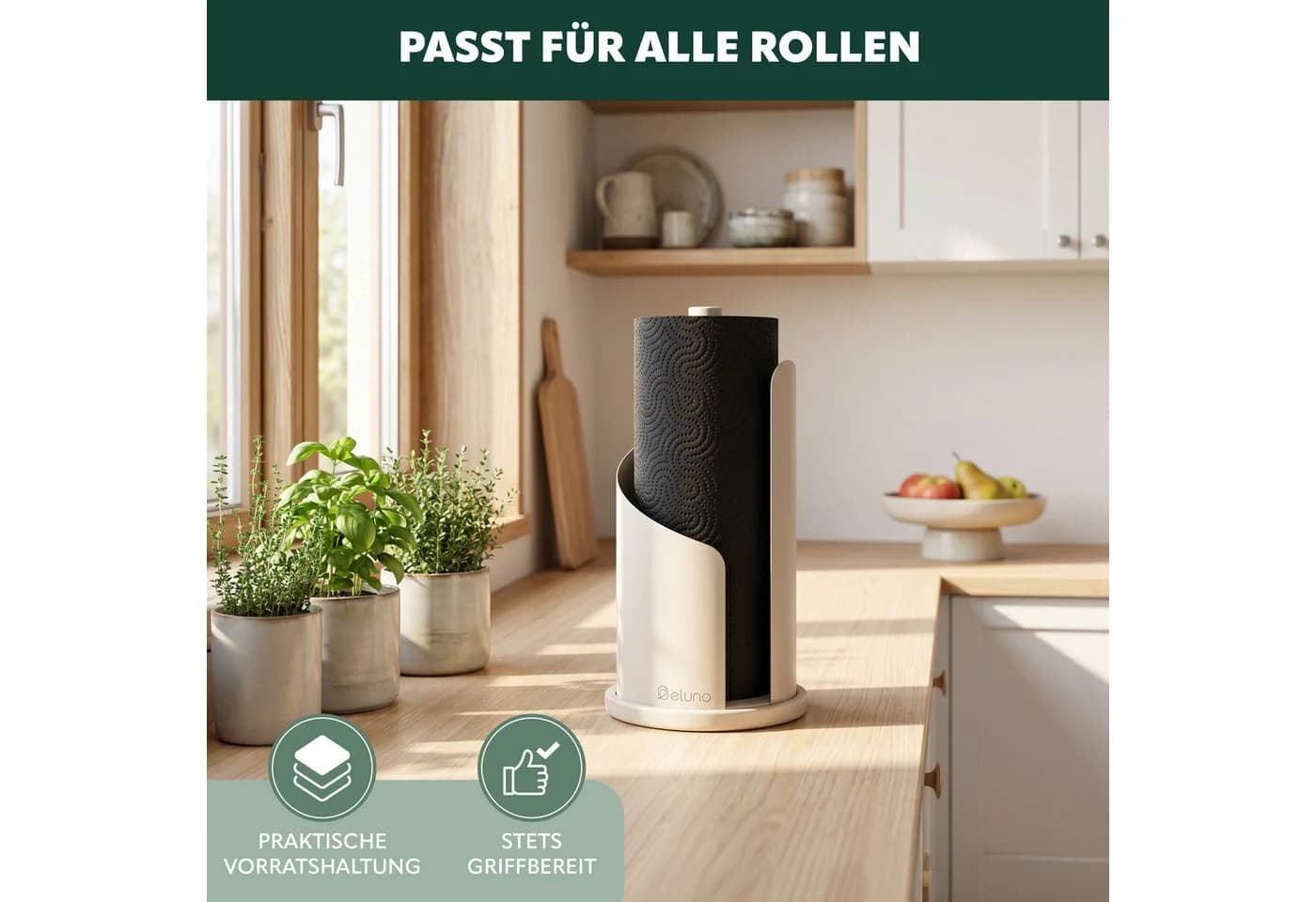 eluno Küchenrollenhalter Beige Edelstahl mit standfestem Sockel