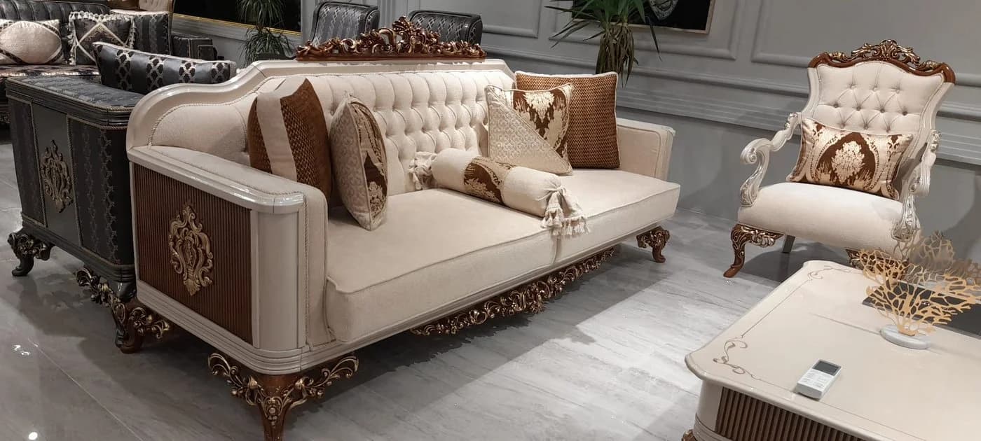 Xlmoebel Polstergarnitur 4-tlg. Barock Sofa-Ensemble Beige/Braun