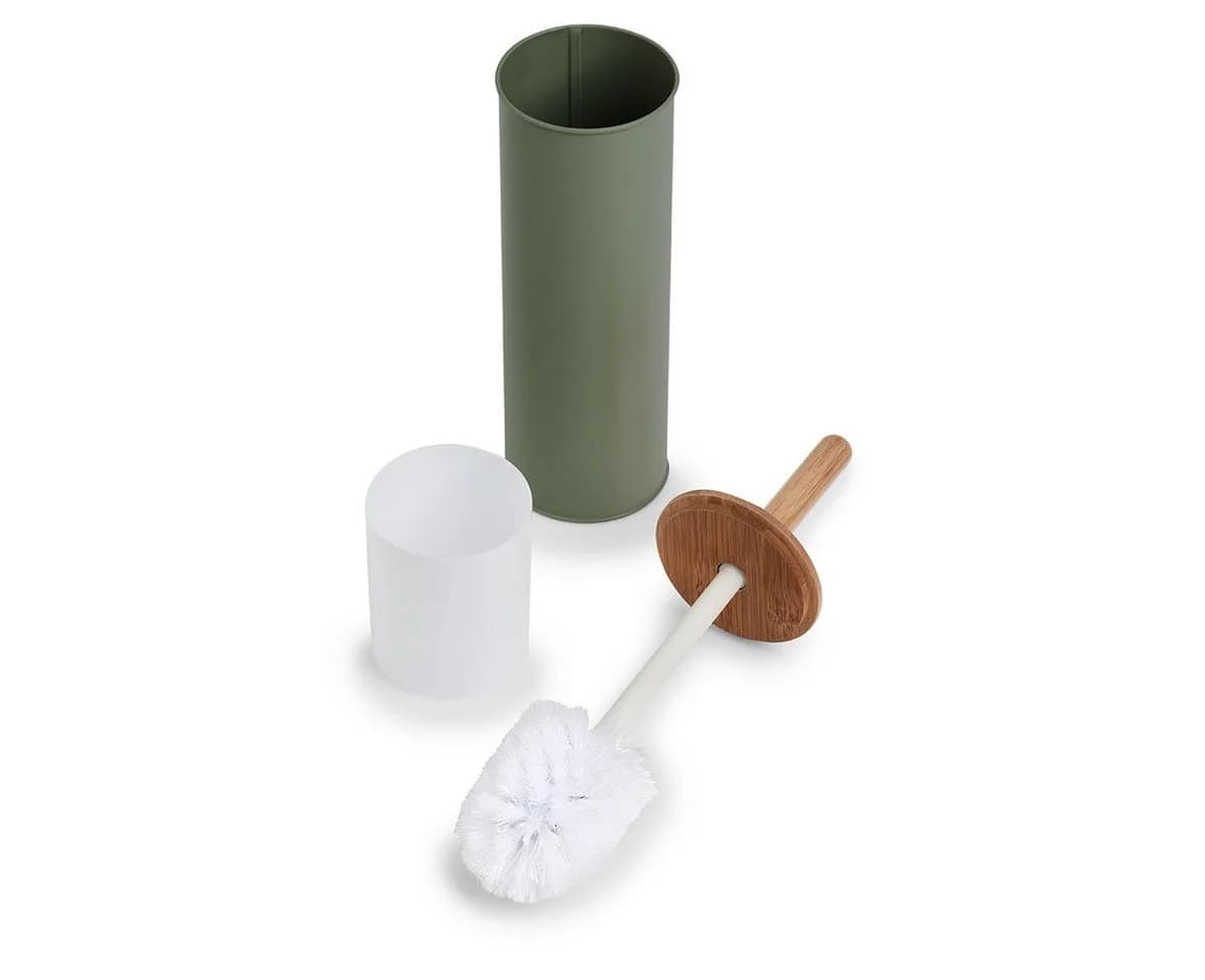 Basera® WC-Garnitur WC Bürstengarnitur aus Metall mit Bambusgriff, olivgrün