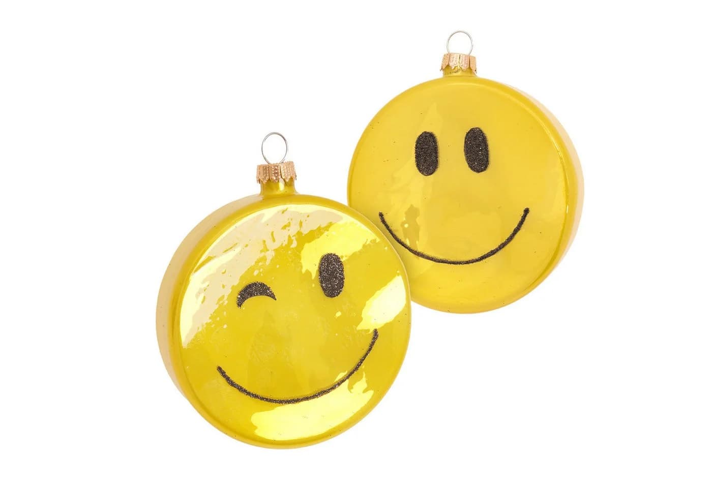 Krebs Glas Lauscha Weihnachtsbaumkugel Lachendes Doppel-Gesicht Gelb 8cm