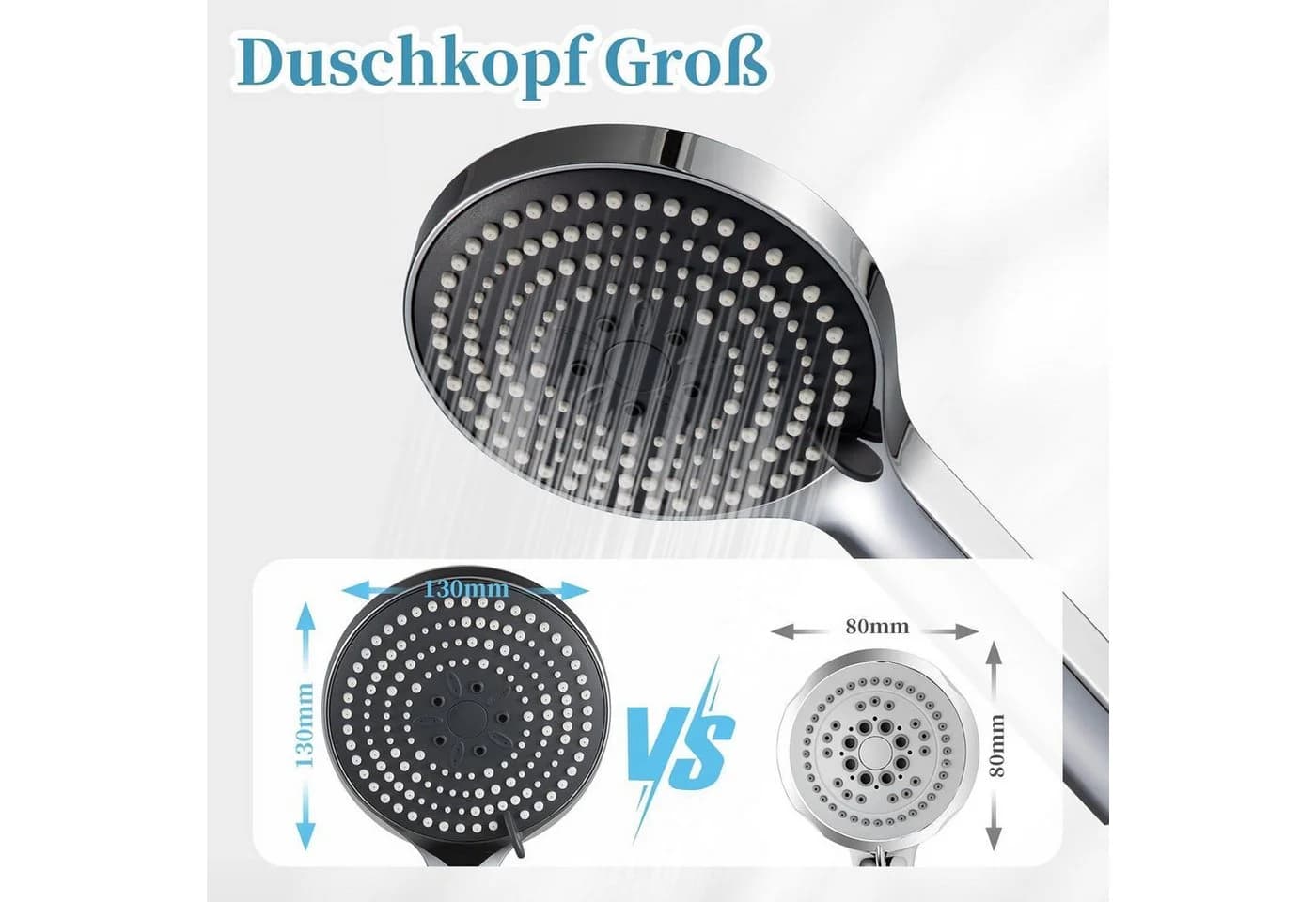LuxusKollektion Duschkopf Groß 130mm 6 Strahlarten Wassersparend Chrom