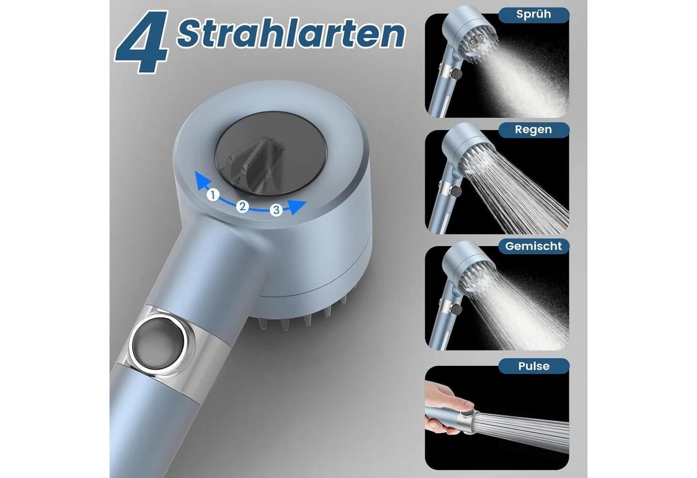 LuxusKollektion Handbrause mit Hochdruck-Filter, 4 Sprühmodi, wassersparend