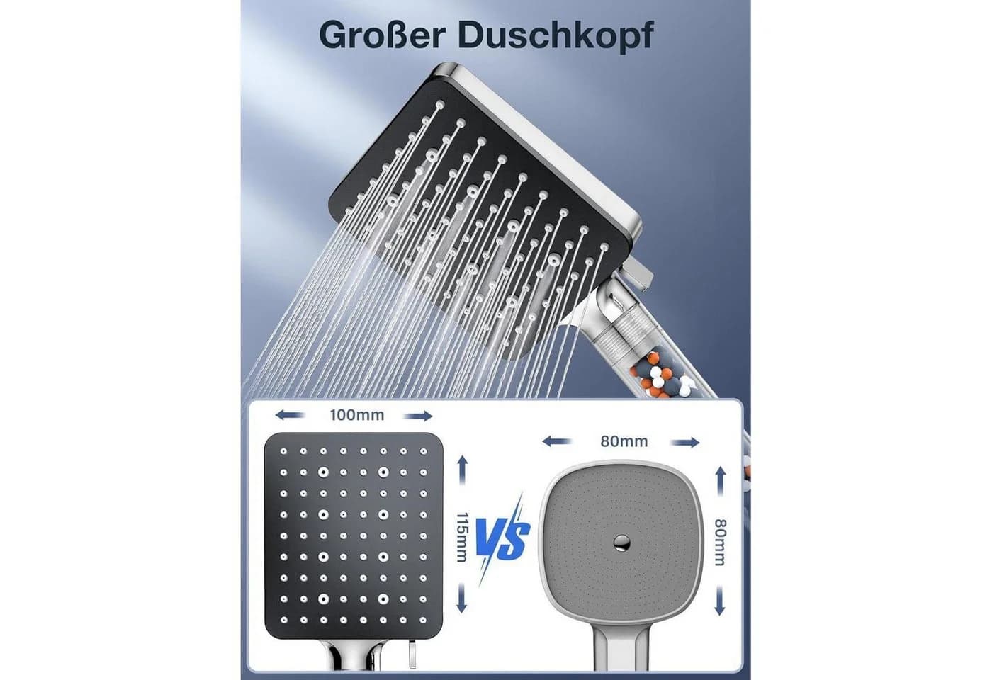 LuxusKollektion Handbrause Duschkopf Chrom 6 Strahlarten mit 1.6m Schlauch