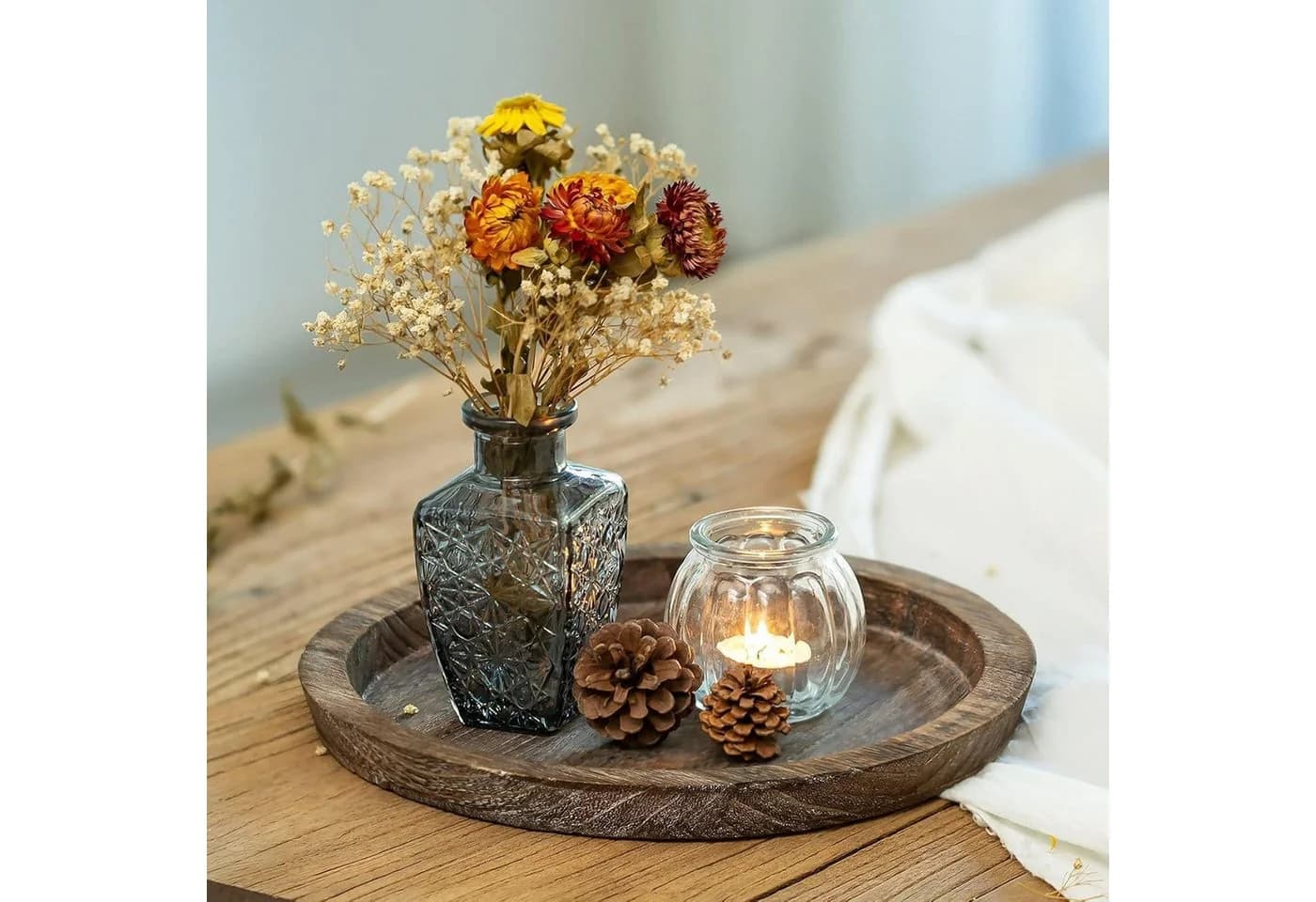 LuxusKollektion Kerzentablett Holz Deko Rund 28cm
