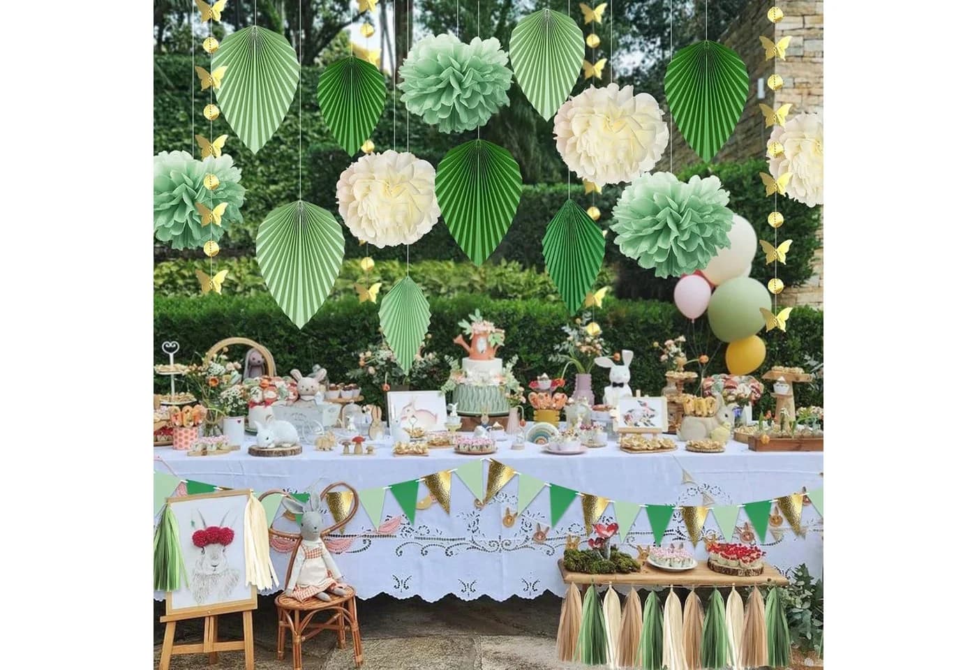 LuxusKollektion Wimpelkette Dschungel Party Deko Set Grün Bunt