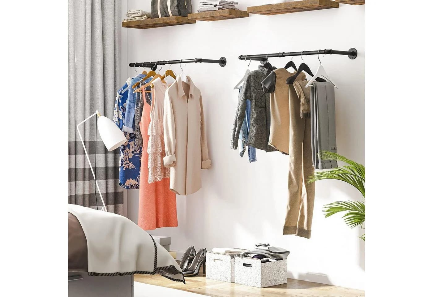 LuxusKollektion Wandgarderobe Industrierohr Kleiderstangen 2er Set Schwarz