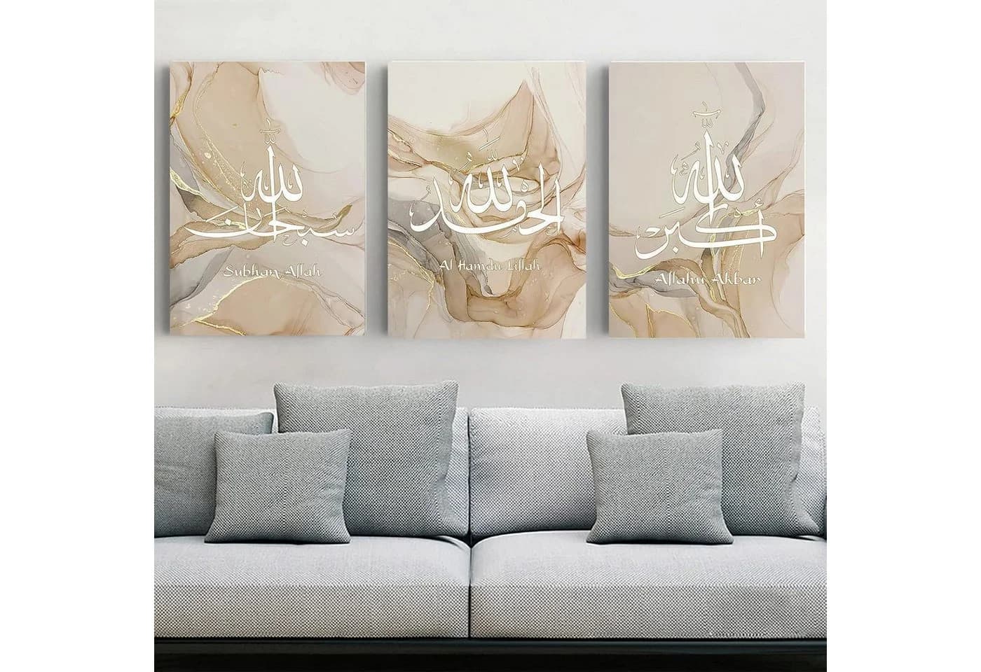 LYBOHO Leinwandbild 3er Set Islamische Kalligraphie Marmorhintergrund