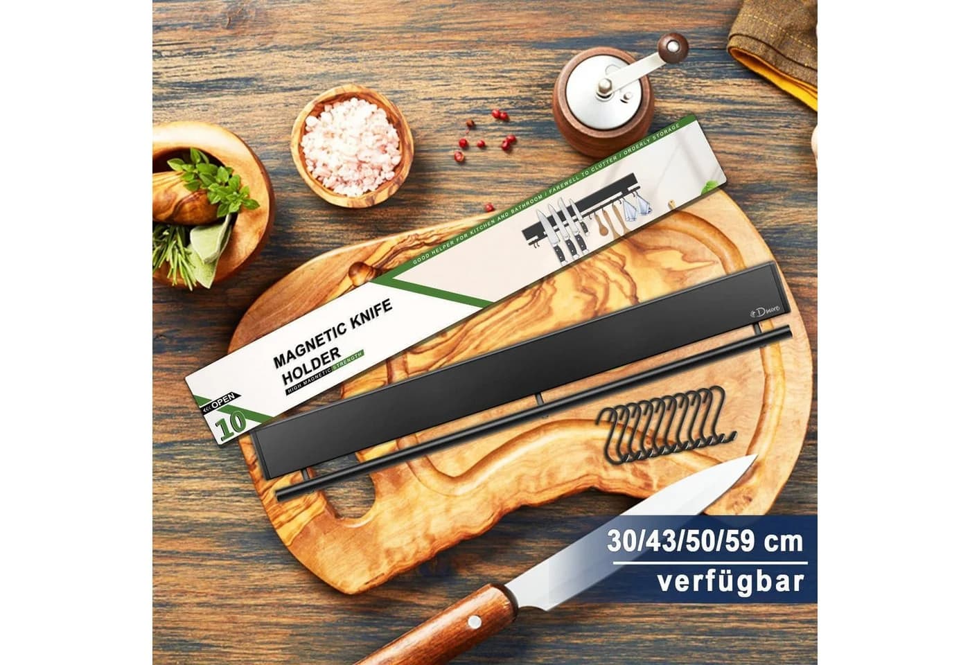 Dmore Magnetleiste Messer 43 cm Schwarz mit 10 Haken
