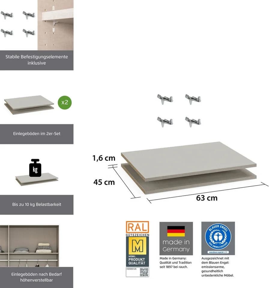 Rauch Einlegeboden 2er-Set Leinenoptik Hell für BLUE Schränke