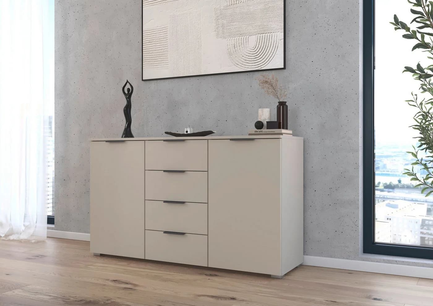OTTO HOME AGORDO Kombikommode Beige Grau 4 Schubladen Holzwerkstoff