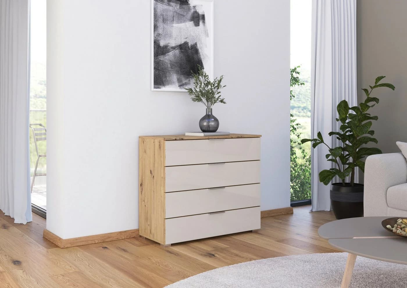 OTTO HOME Schubkastenkommode AGORDO mit Glasfront Beige