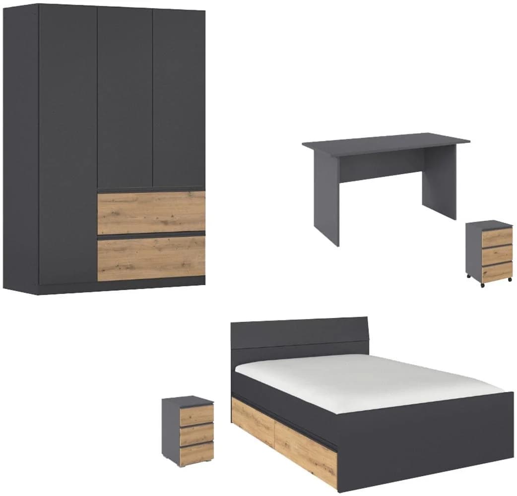 Jugendzimmer-Set RAUCH JOEL Graumetallic Eiche Artisan
