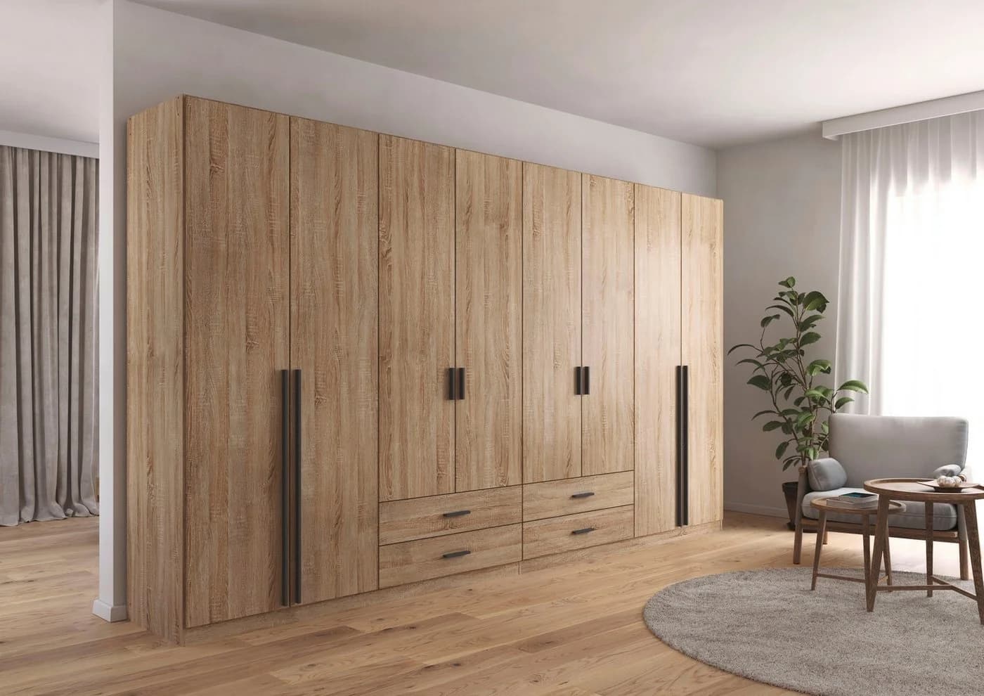 Rauch Kleiderschrank Gamma 360 cm Eiche Sonoma mit Schubladen