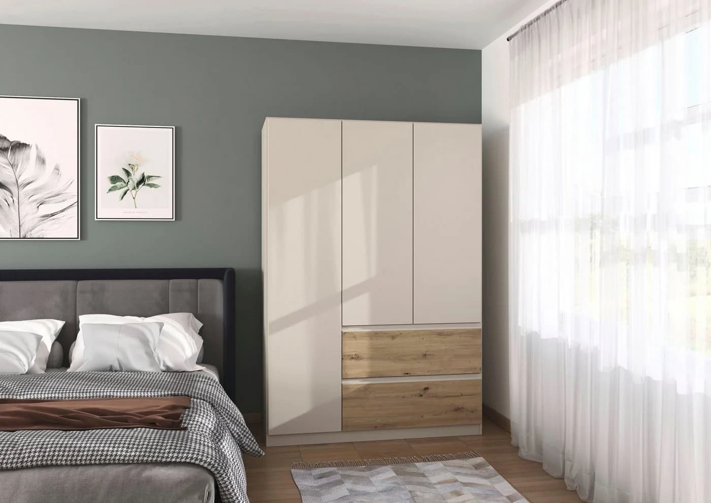 Drehtürenschrank Costa 136x197x54 cm Rauch Beige