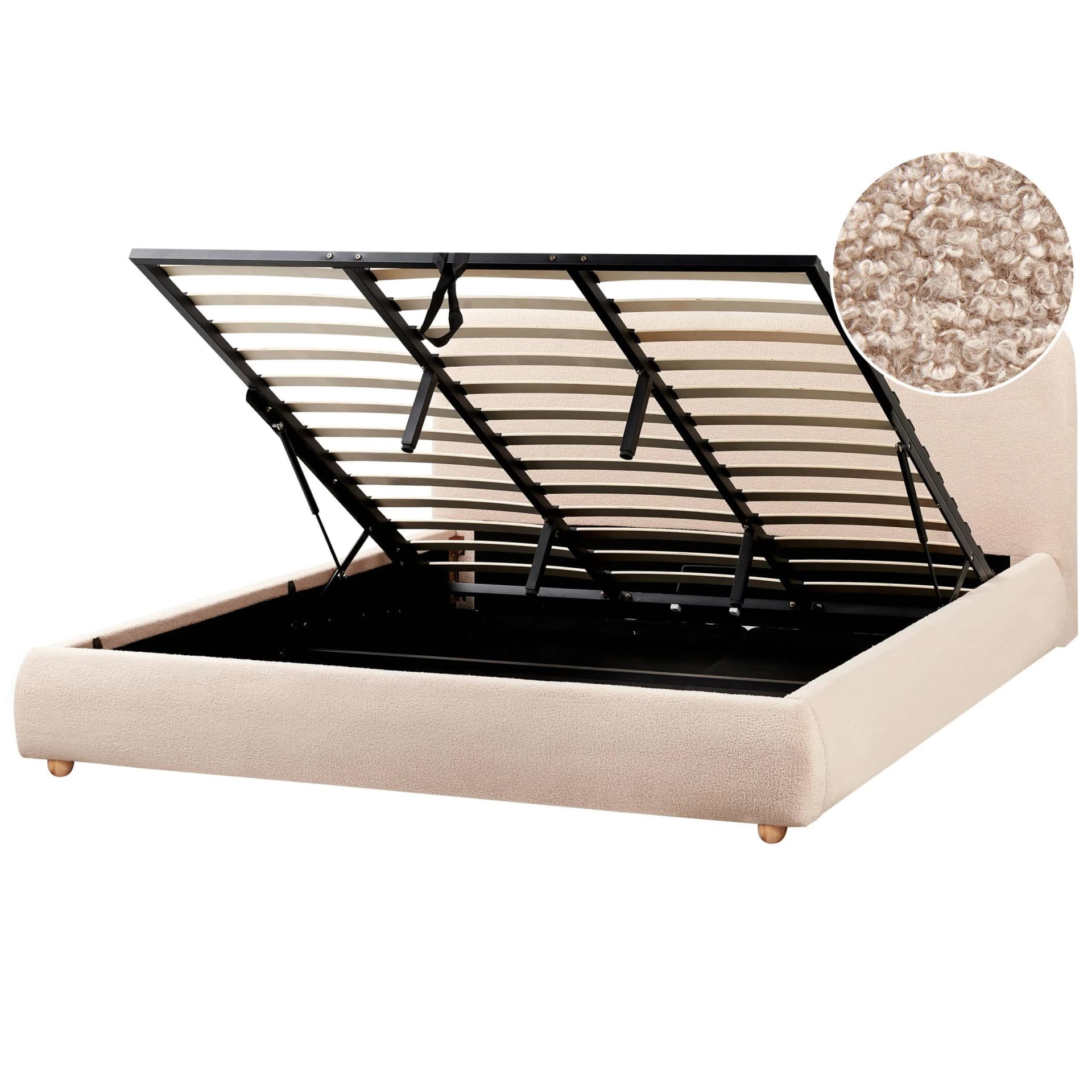 Beliani Polsterbett mit Stauraum Beige 180x200 cm