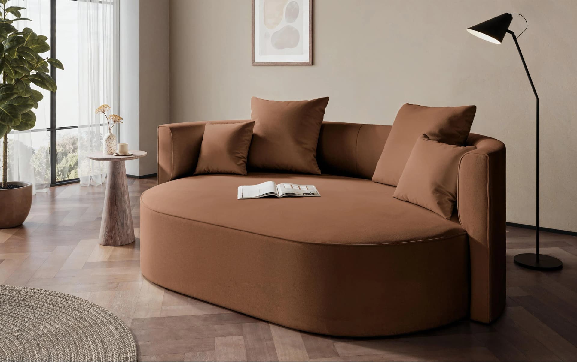 LeGer Home ISALIE Rundes Loungesofa 2,5-Sitzer Rostfarben Samt