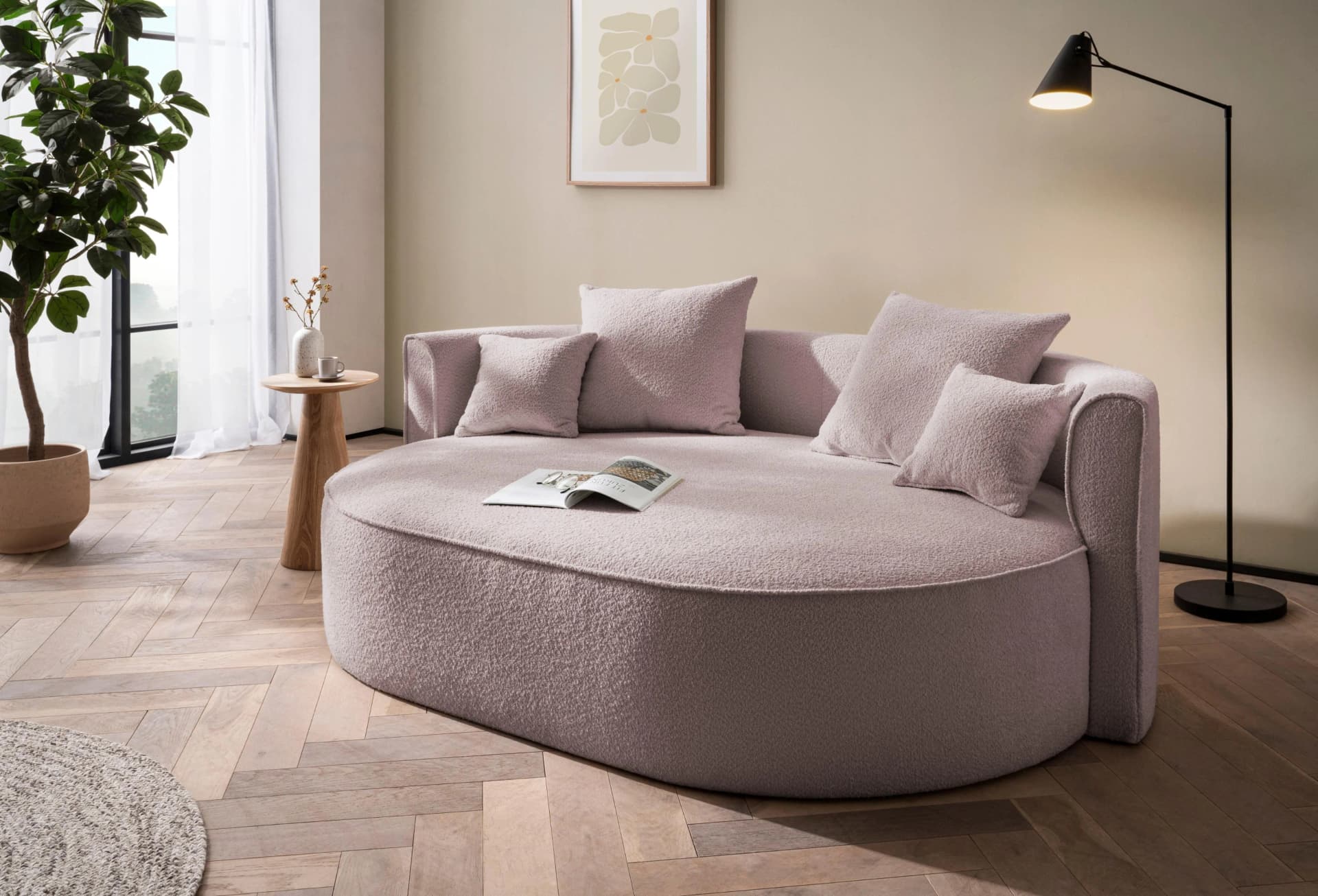 LeGer Home ISALIE Rundes Loungesofa 2,5-Sitzer Hellflieder Boucle