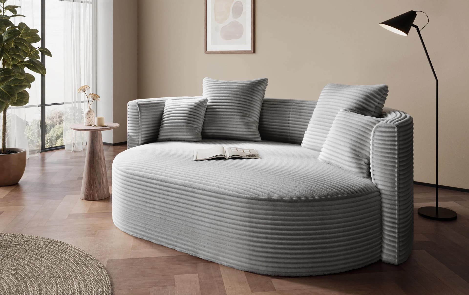 LeGer Home ISALIE Rundes Loungesofa 2,5-Sitzer Hellgrau Cord