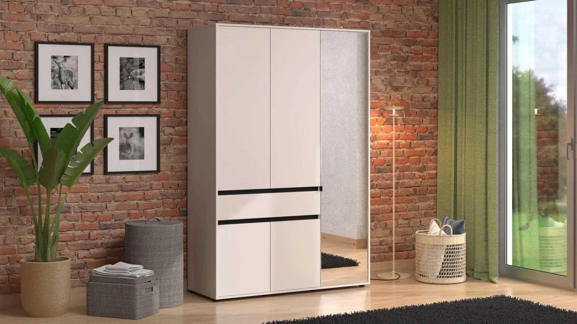 INOSIGN Corbett Kleiderschrank Beige FSC-zertifiziert mit Spiegel