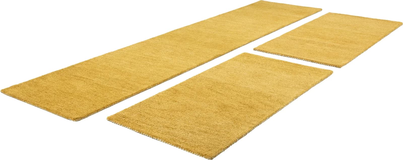 THEKO Gabbett Bettumrandung 100% Wolle Senfgelb Handgewebt