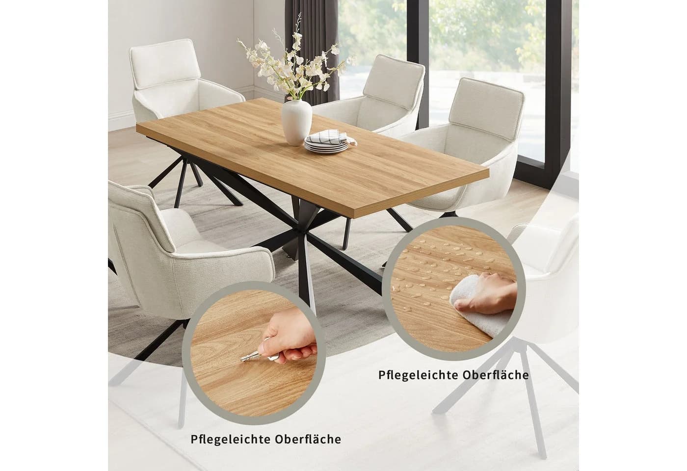 OTTO home Essgruppe Cusey 5-tlg. Beige Schwarz Holzoptik