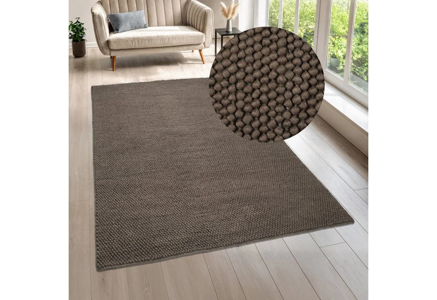 LeGer Home Wollteppich Ainhoa Handgewebt Braun Skandinavisch