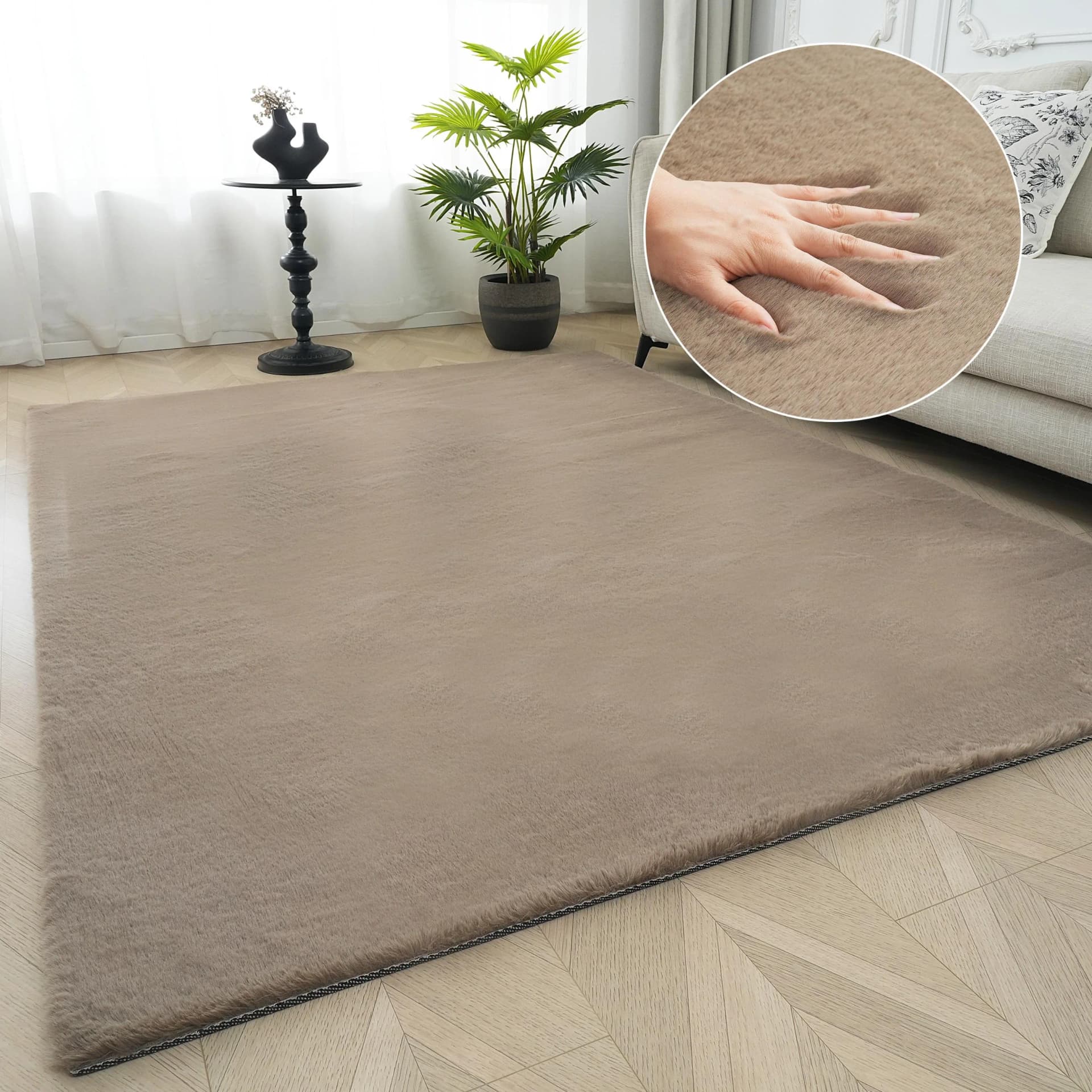 Moderner Fellteppich in Beige, Kunstfaser, 200x290 cm