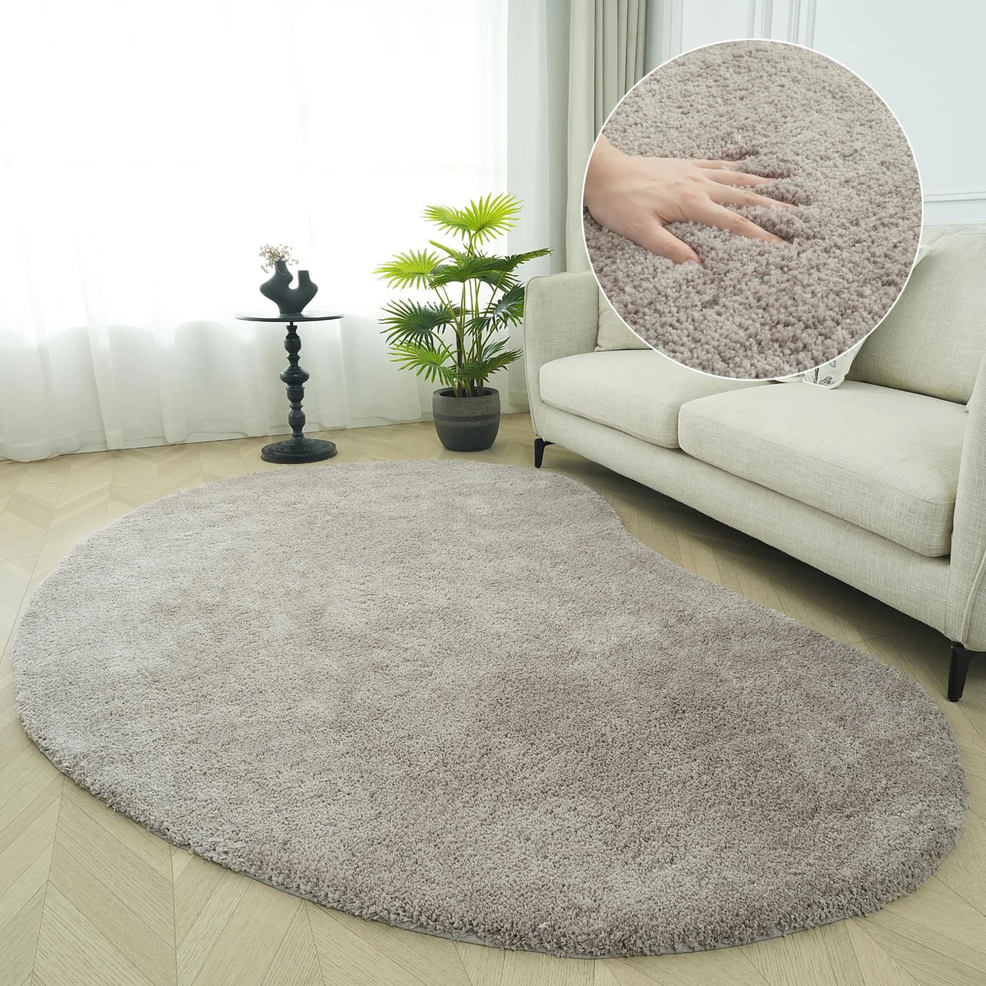 Hochflor-Teppich Halrum Einfarbig U-förmig Modern Taupe