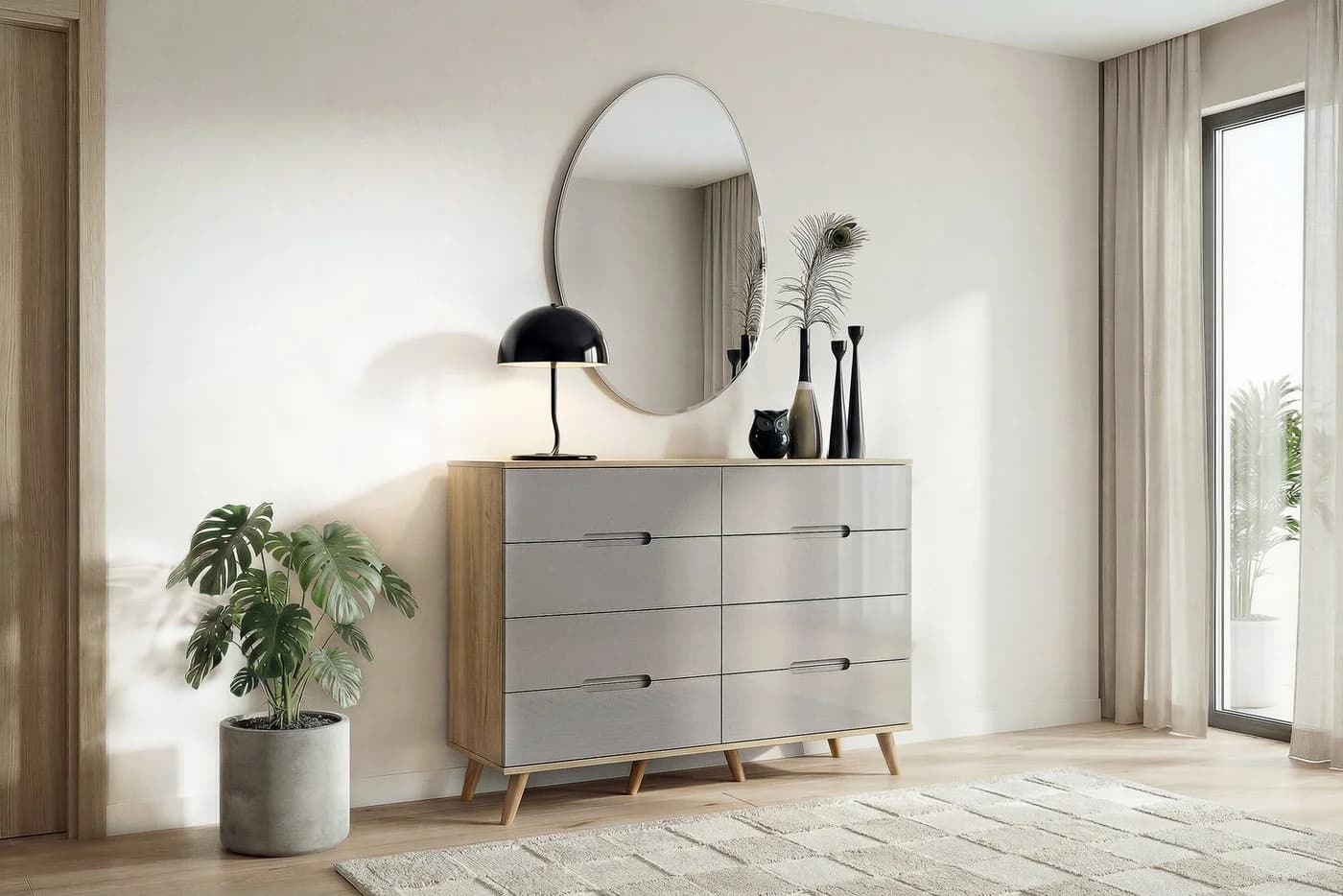 Kommode OTTO HOME Lund Weiß mit Glänzenden Fronten und Griffmulden