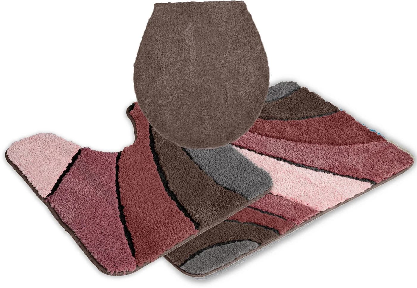 My Home Badematte Josie, Badvorleger, Badezimmer Teppich, Höhe 20 mm, rutschhemmend beschichtet, fußbodenheizungsgeeignet, schnell trocknend, strapazierfähig, Polyester, rechteckig, 3-tlg. Stand-WC Set, Badteppich, Badematten, rechteckig, rund & als 3-tlg. Set erhältlich