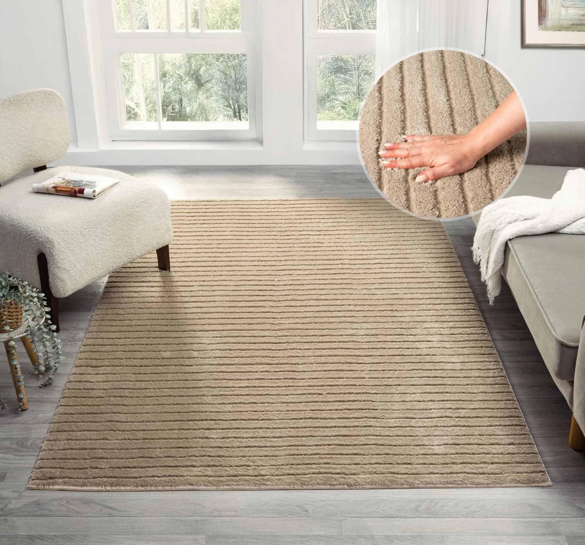 Teppich Selma Beige Streifen Design LeGer Home by Lena Gercke