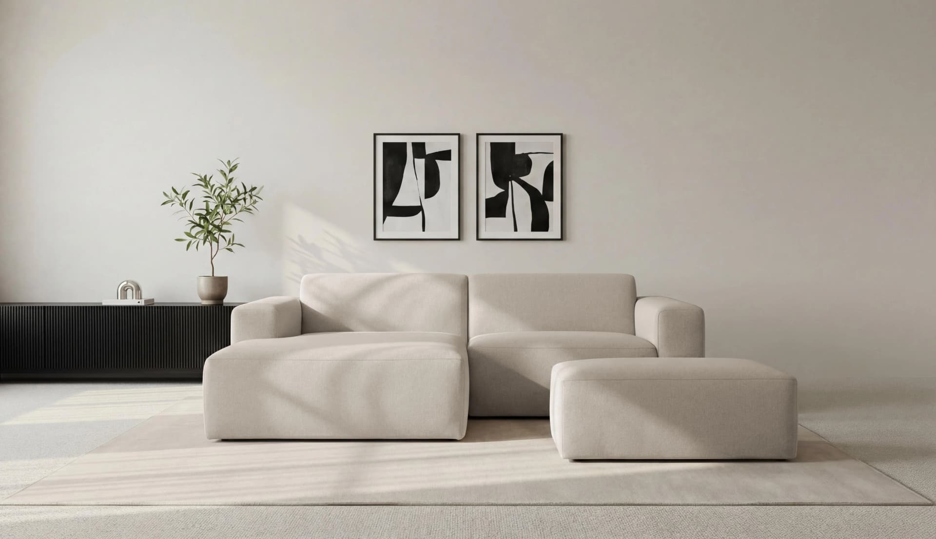 INOSIGN Ecksofa Koa L-Form Beige Webstoff mit Hocker