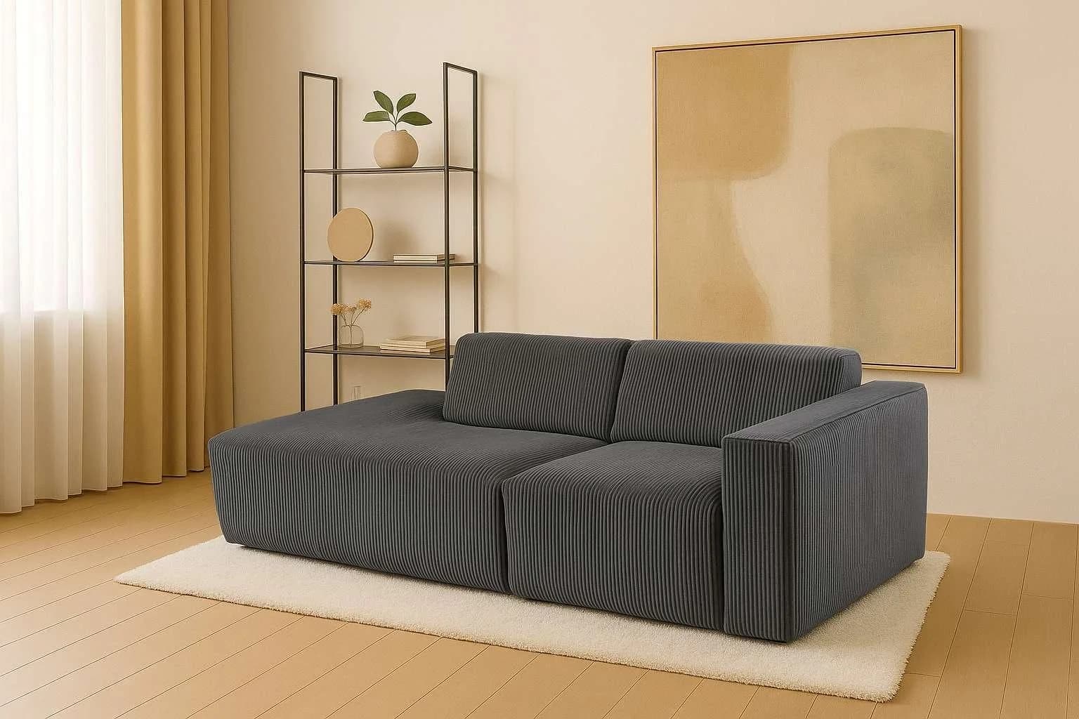 HOME AFFAIRE Noord 2-Sitzer Sofa Dunkelgrau Cord mit Ottomane