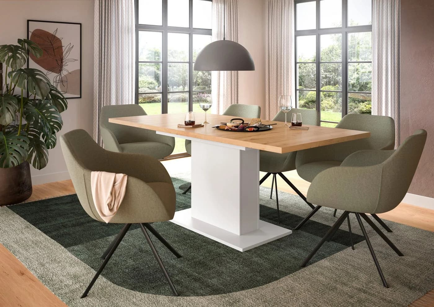HOME AFFAIRE Esstisch Motus Ausziehbar Weiß Artisan Oak