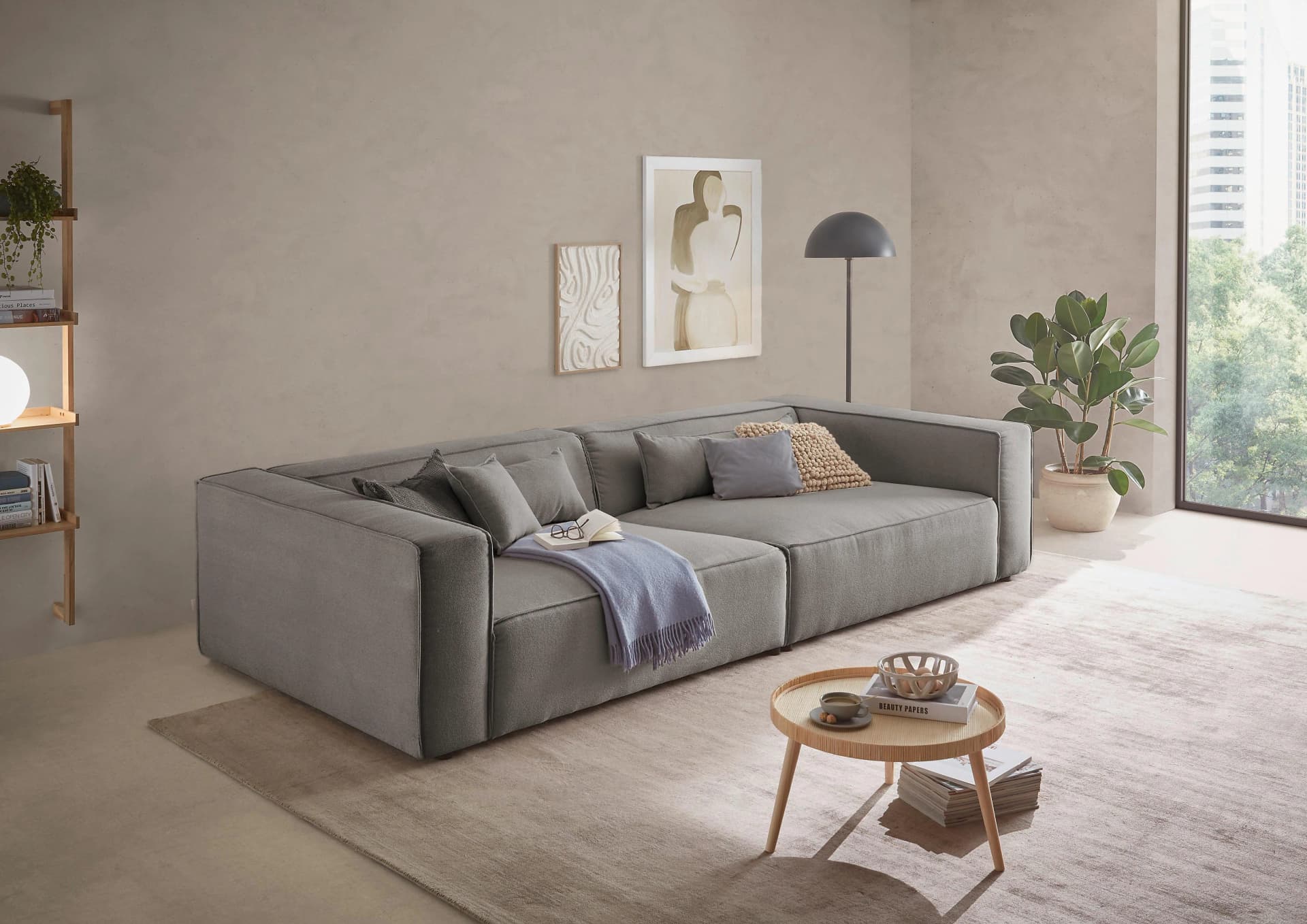 LeGer Home PIARA XXL 3-Sitzer Sofa Anthrazit Strukturstoff