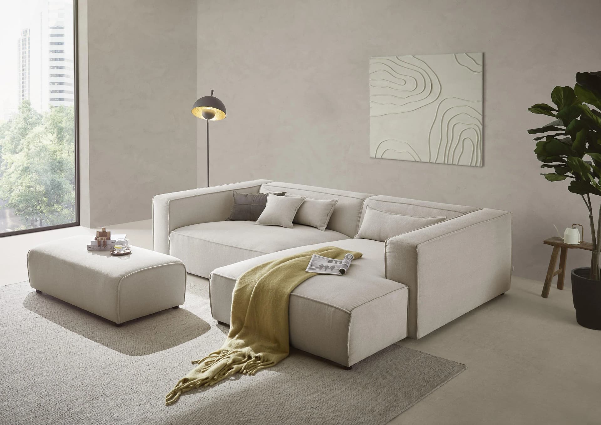 LeGer Home Ecksofa PIARA XXL L-Form Schlaffunktion hellbeige