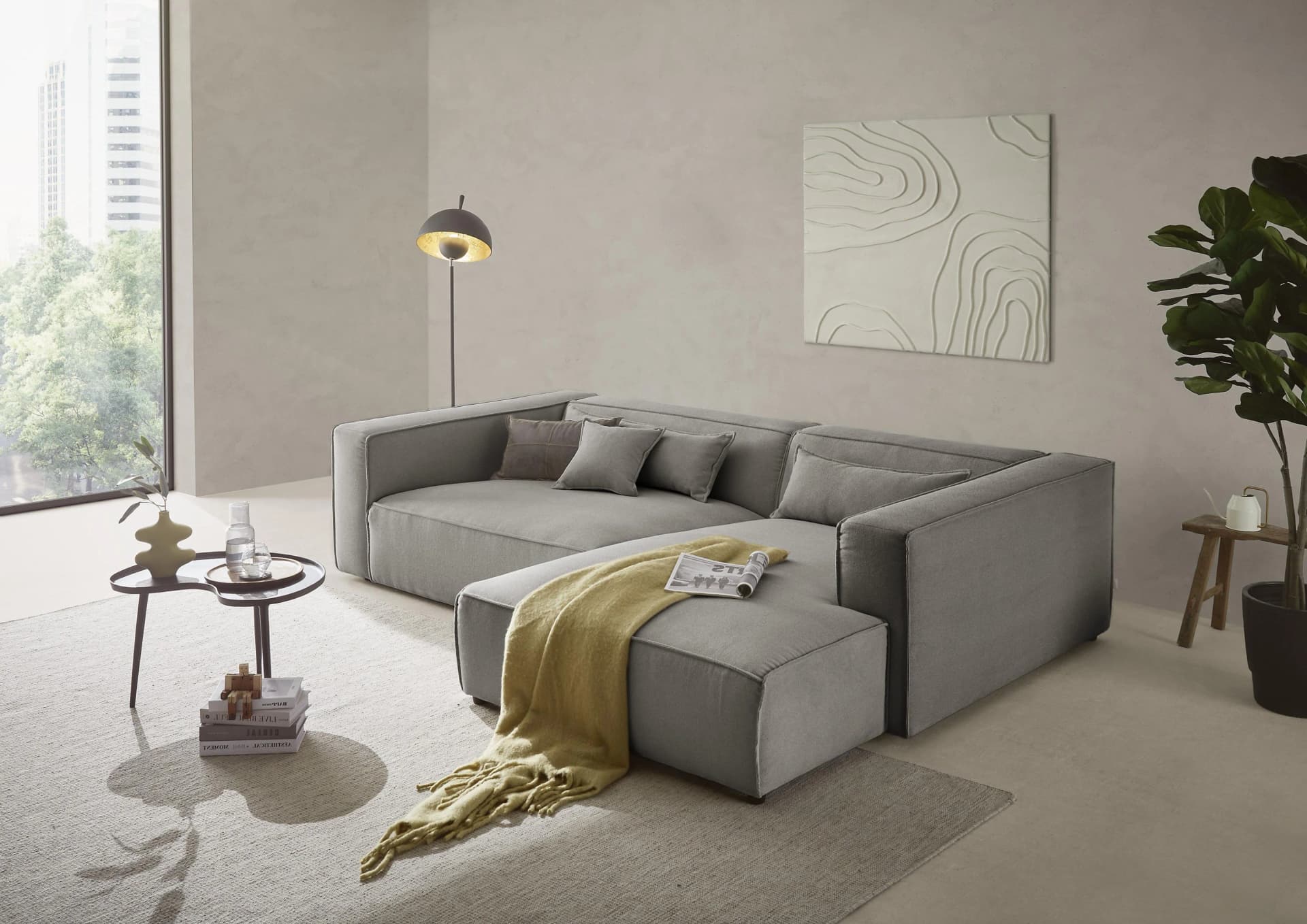LeGer Home Ecksofa PIARA XXL L-Form Anthrazit Polyester