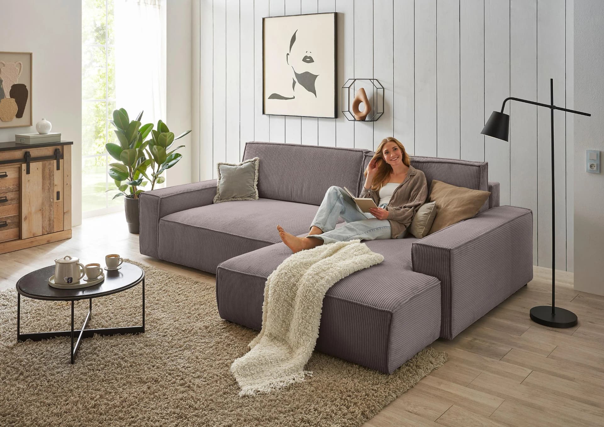 HOME AFFAIRE Ecksofa SHERWOOD XXL 284 L-Form Cord Taupe