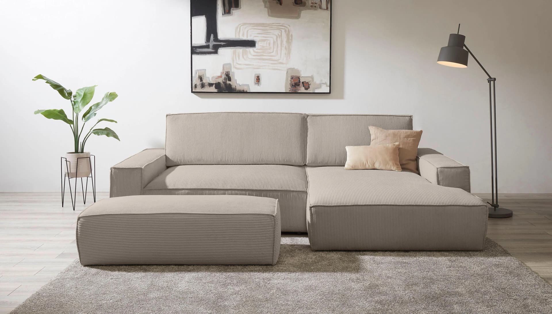 HOME AFFAIRE SHERWOOD XXL Polsterecke L-Form mit Schlaffunktion Greige