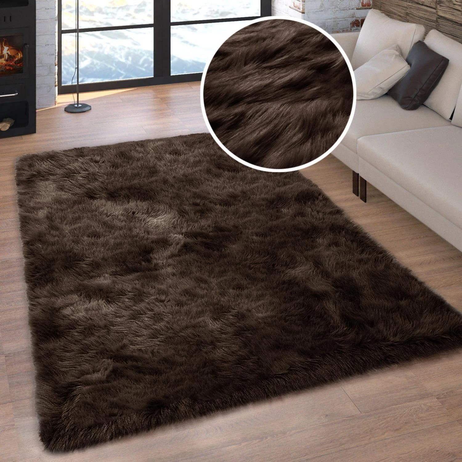Hochflor-Teppich Valeria Kunstfaser Braun