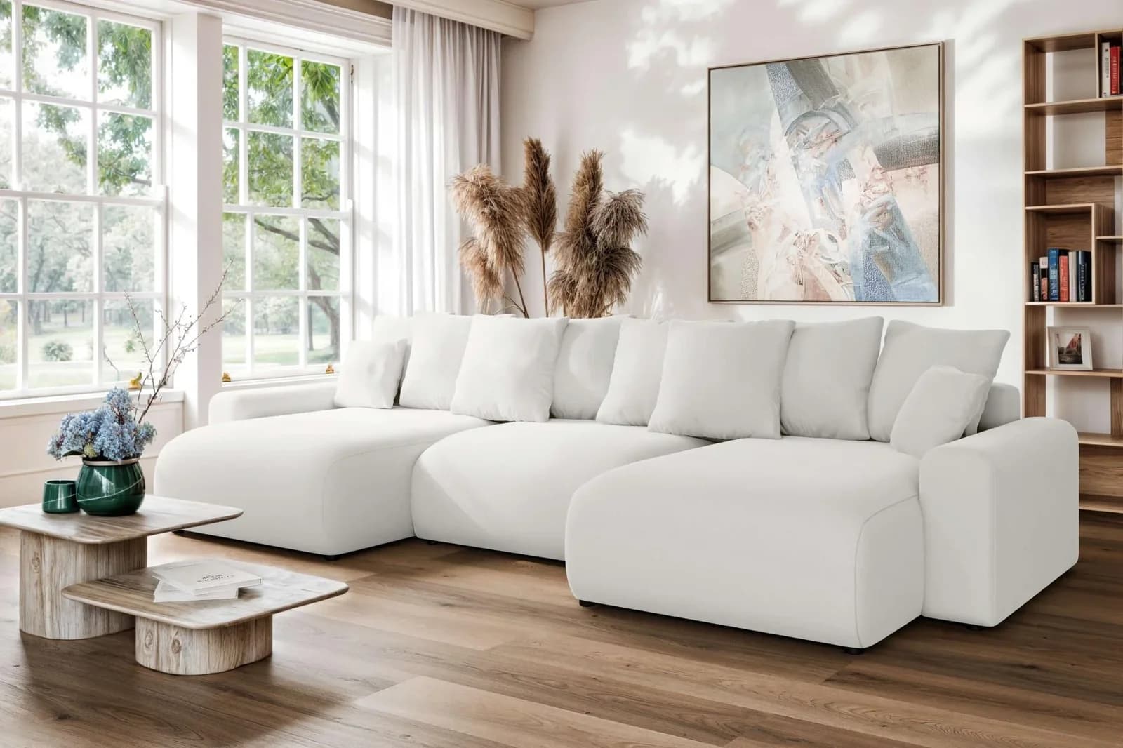 HOME AFFAIRE Wohnlandschaft LAKSIDE U-Form mit Bettfunktion Weiß