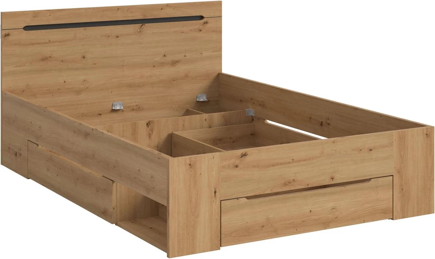 Stauraumbett HOME AFFAIRE REHAT 144 cm Breite 3 Schubkästen Basalt Grau