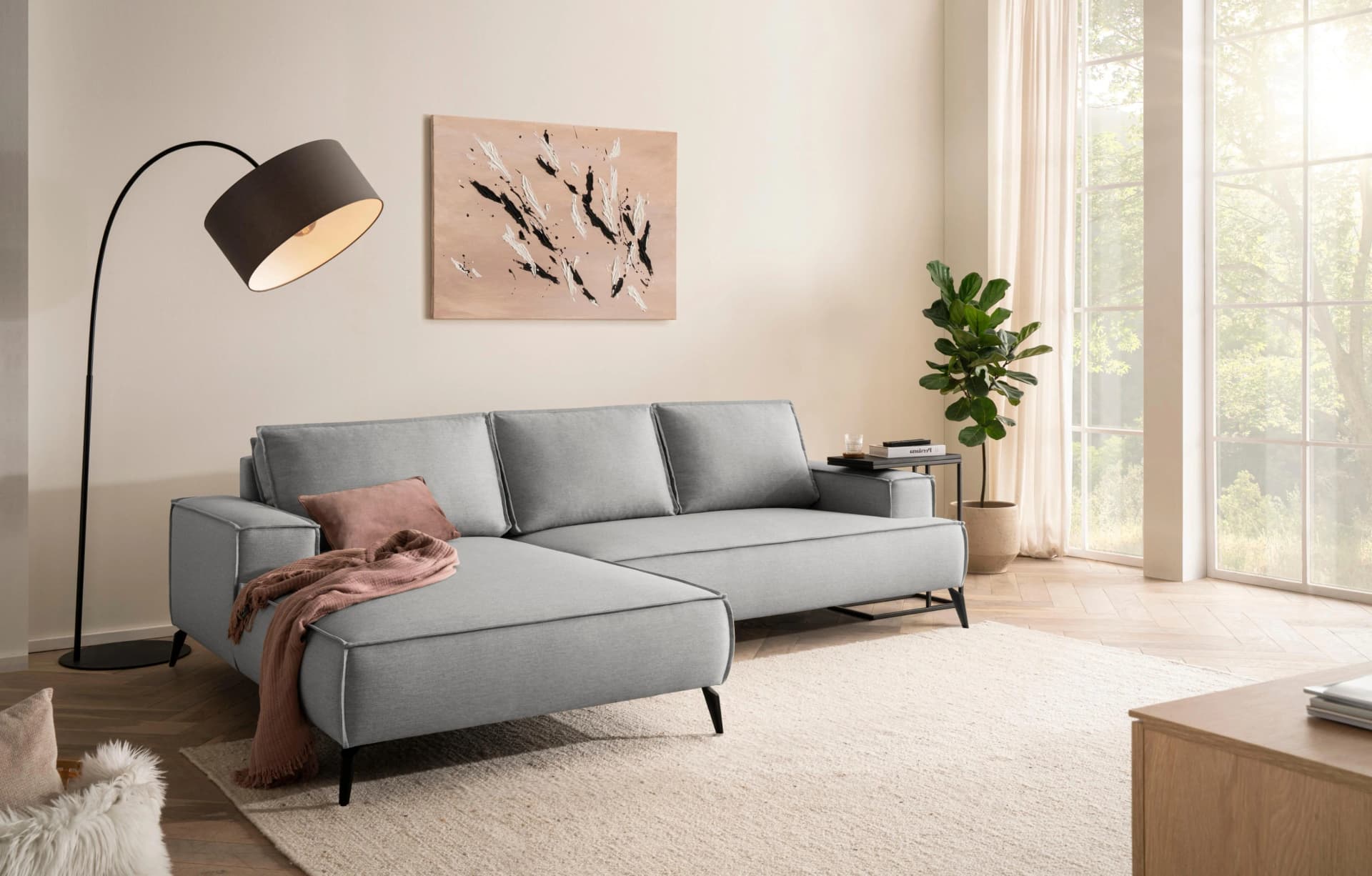 HOME AFFAIRE Ecksofa TVINNU L-Form Silbergrau mit Recamiere