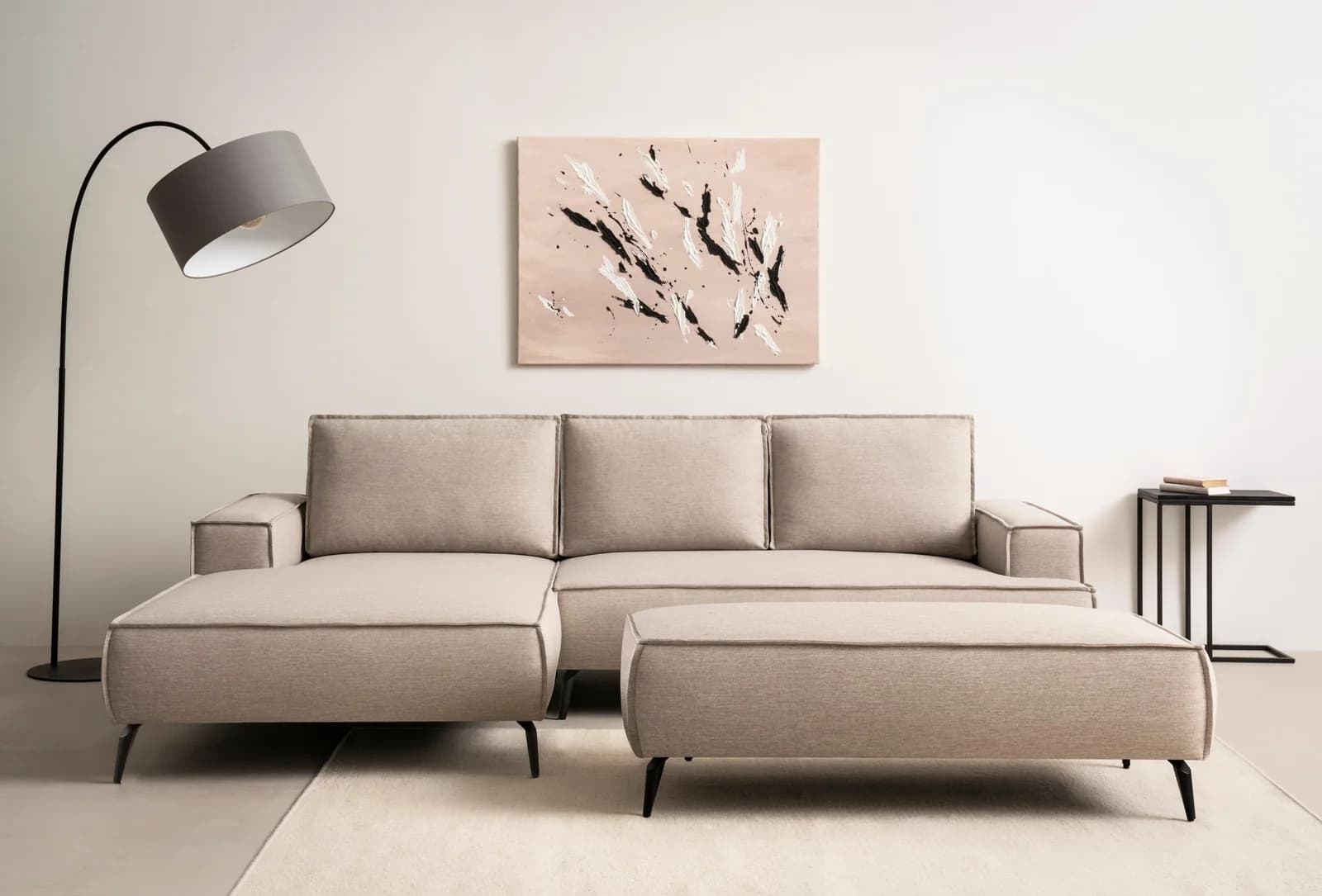 HOME AFFAIRE TVINNU Polsterecke L-Form mit Schlaffunktion und Hocker Beige