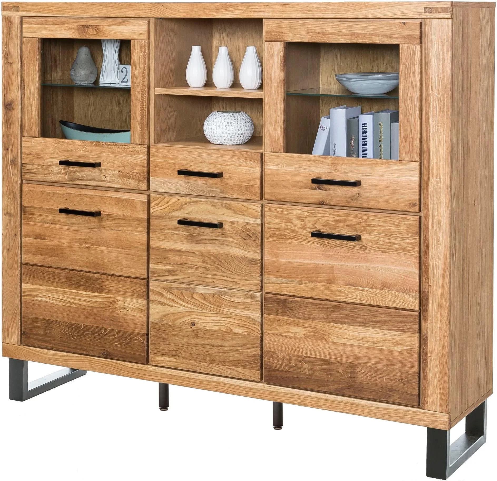 Highboard Home Affaire Braun Industriestil Teilmassiv Eiche