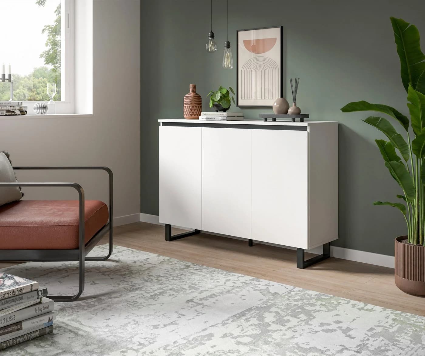 INOSIGN Sideboard TOMA 120 cm Weiß Metall-Kufen