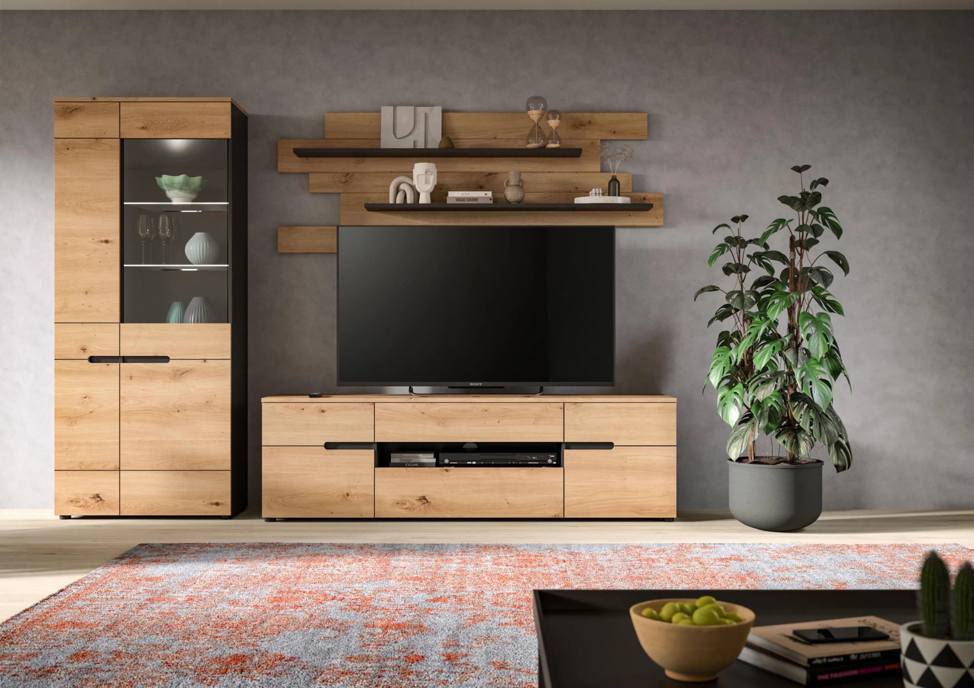 INOSIGN Wohnwand REHAT 3-teilig Basalt Grau Artisan NB