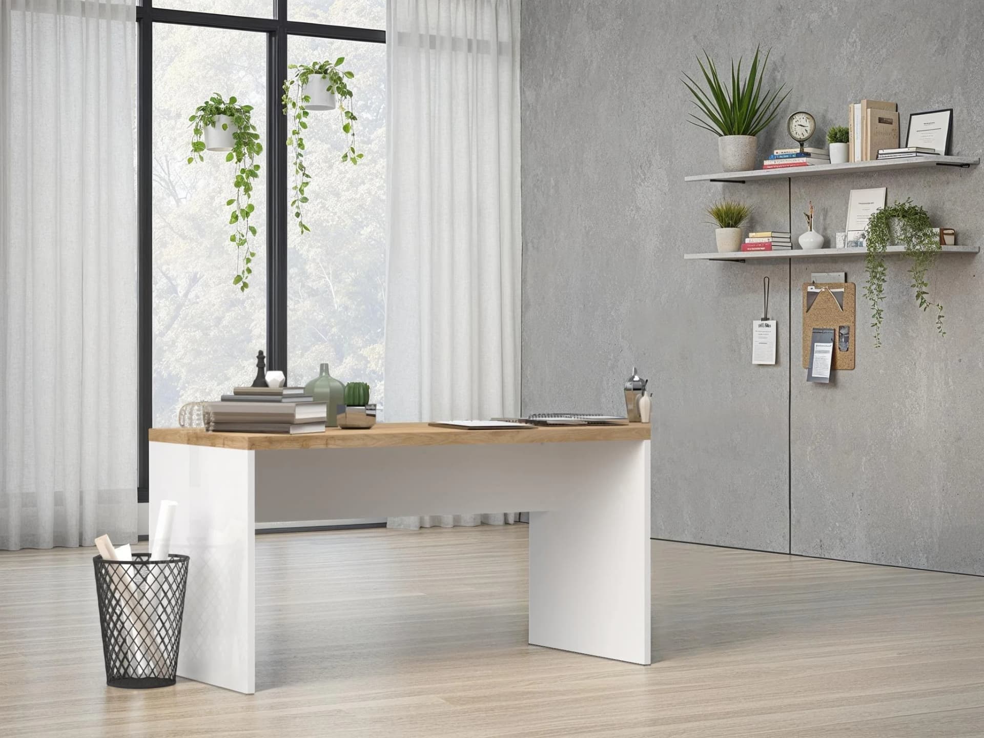Schreibtisch INOSIGN Easy Computertisch 38 mm Platte Eiche Cadiz Dekor Weiß Hochglanz Lack