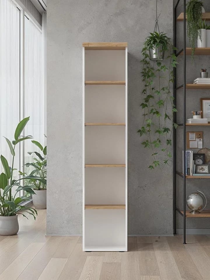 Aktenregal INOSIGN Easy Bücherregal Standregal Büro Zuhause Weiß Hochglanz Lack Eiche Cadiz Dekor